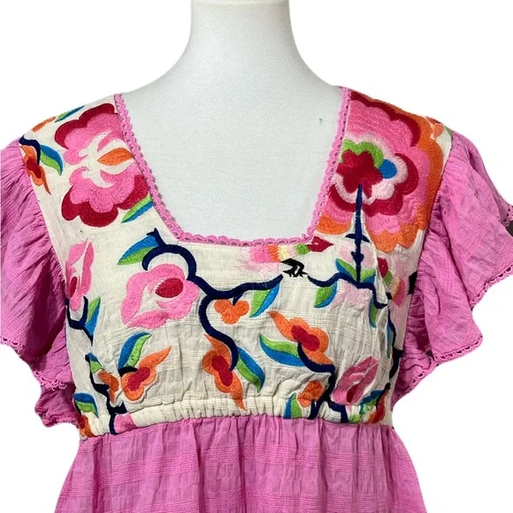 Anthro Plenty Tracy Reese Pink Embroidered Boho Top XL - Picture 5 of 10